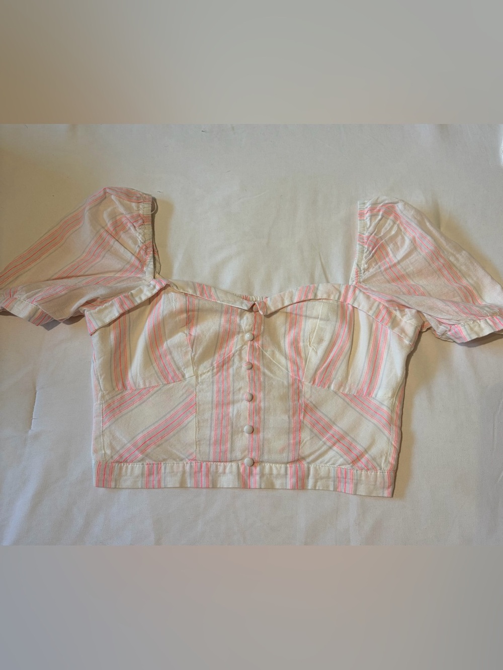 GB girls Pink and Cream Striped Puff Sleeve Crop Top